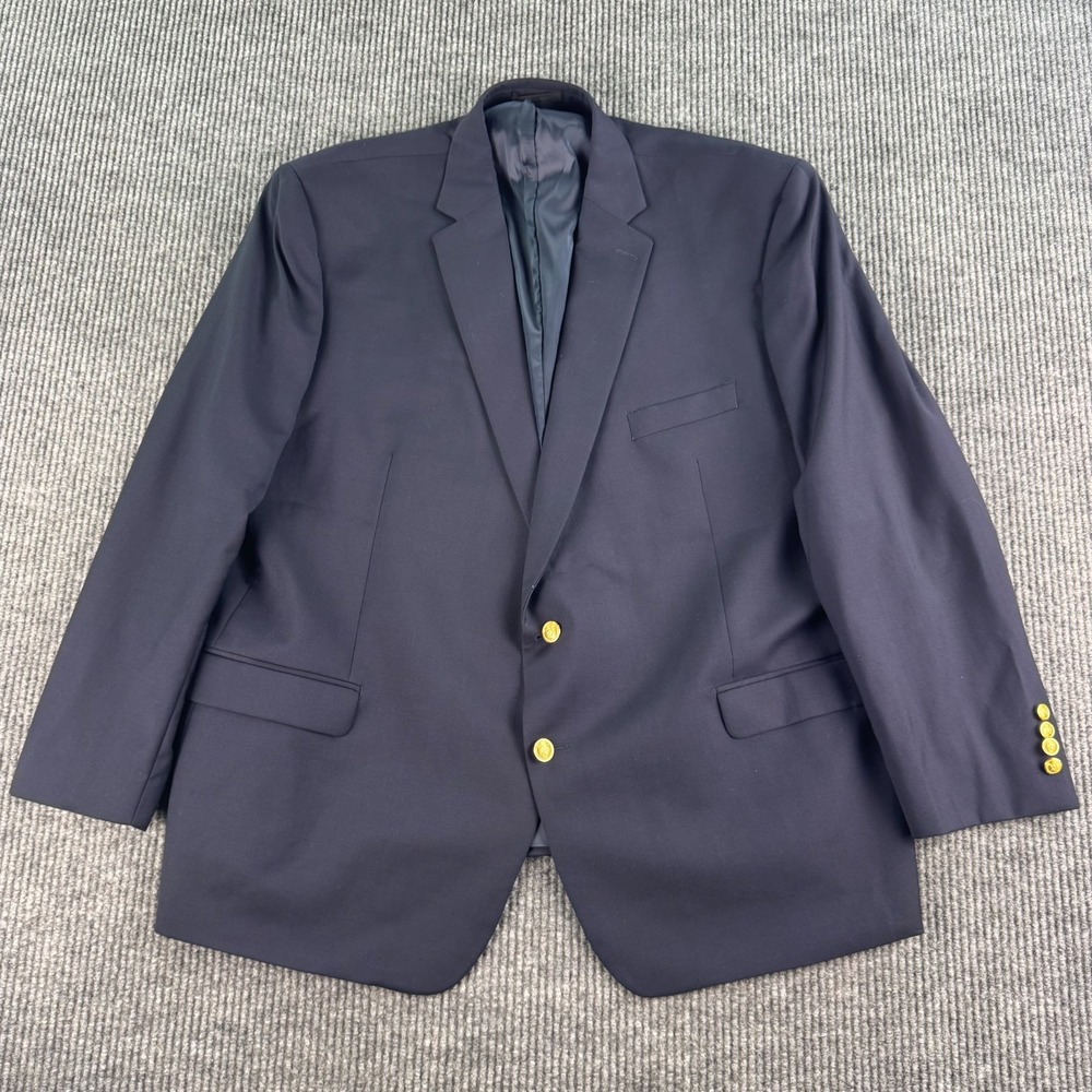 Ralph Lauren Blazer 52 R Navy Wool Gold Button Logo Crest Premium Big Tall LRL